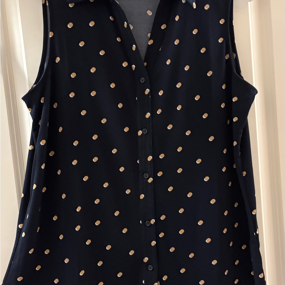 Adrianna Papell Blue Sleeveless Blouse with Polo Collar